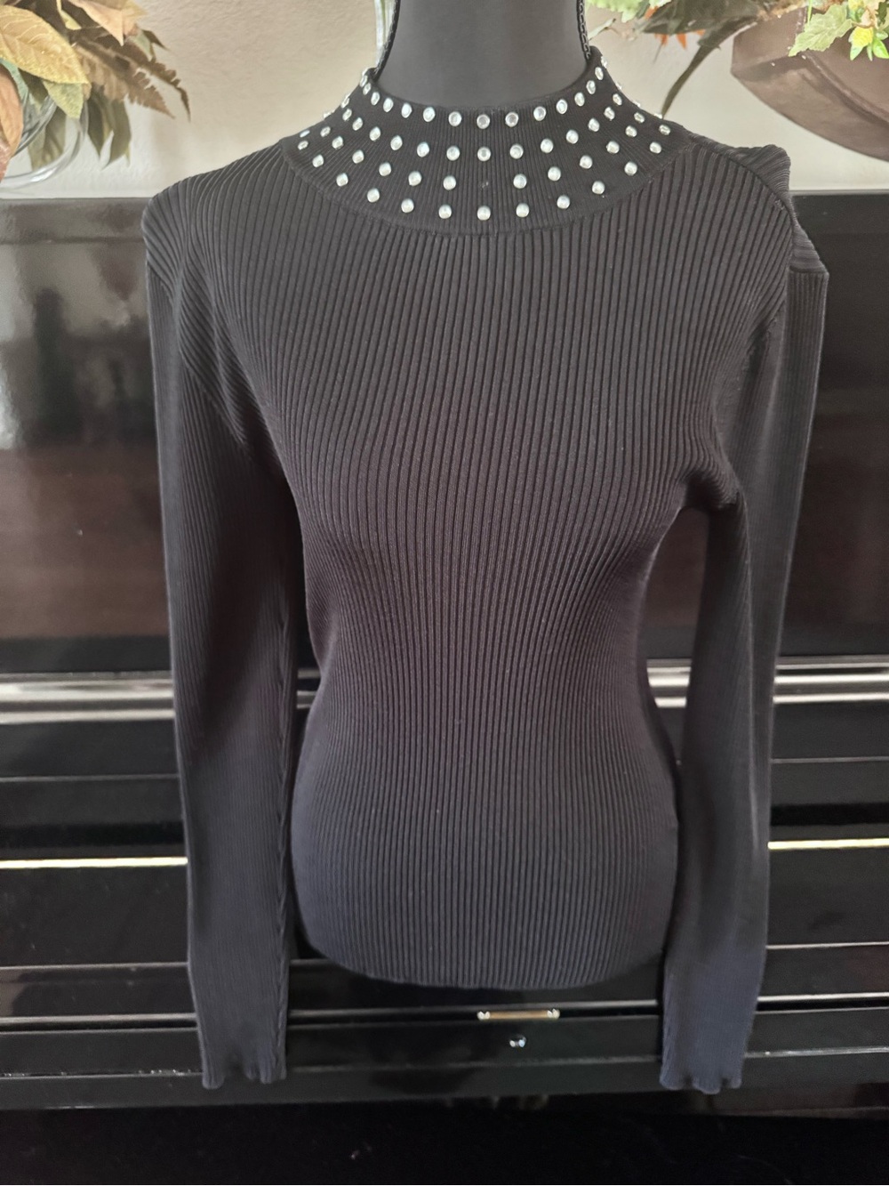 INC Black Sweater w/ Rhinestone Studs